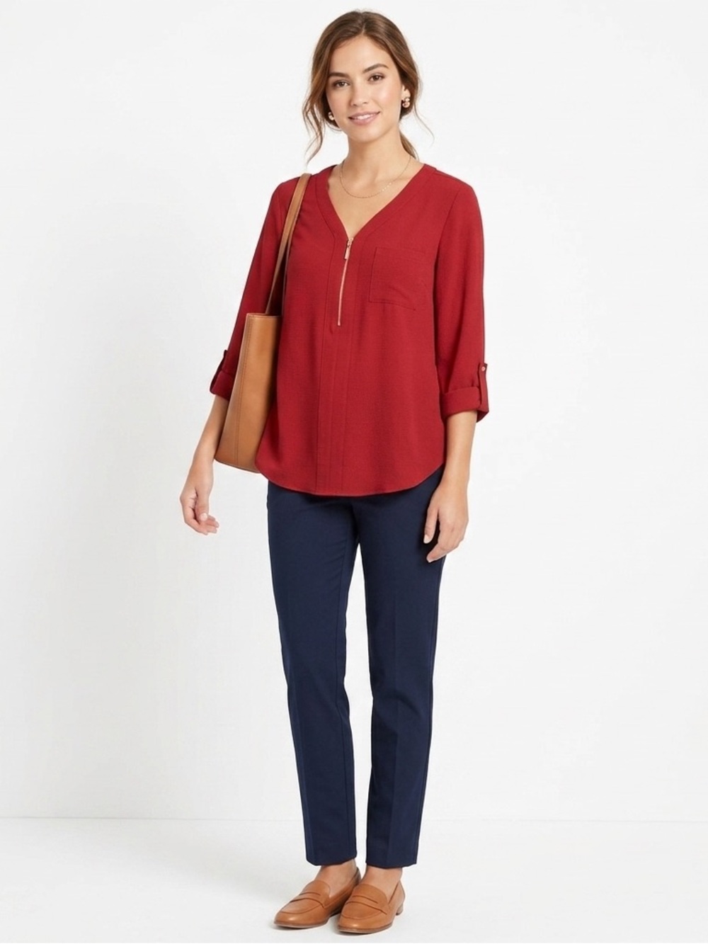 Primark Red V-Neck Blouse with Zipper